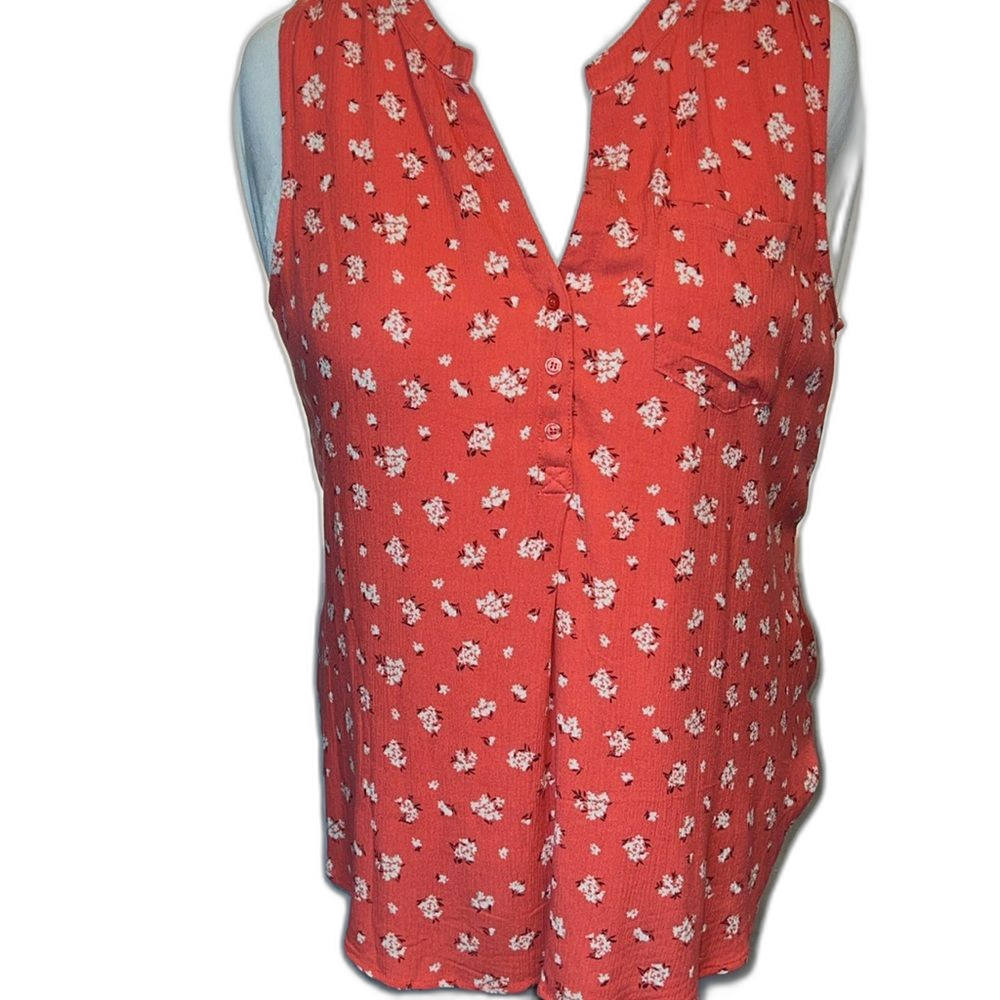 Market &Spruce XXL Orange Lightweight Sleeveless Top V-Neck Breast Pocket